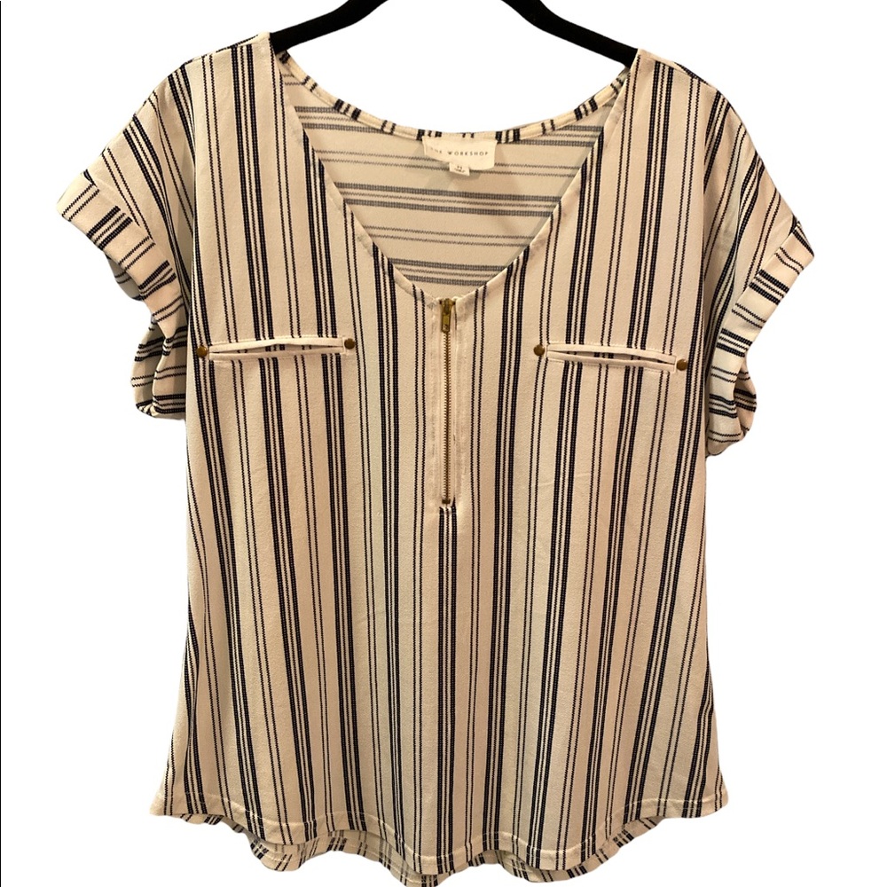 The workshop navy and white stripe top travel knit
